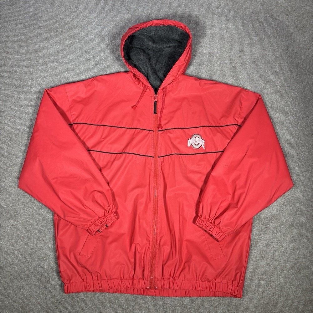 Vintage Ohio State Buckeyes Rain Coat Mens L Red Lined Jacket Logo Collegiate